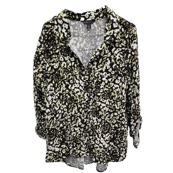 Rock & Republic Womens Animal Print Top XXL Green Tab Sleeve Button Up Casual - Picture 1 of 8
